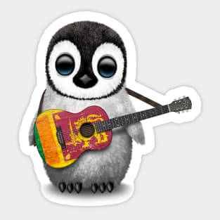 Baby Penguin Playing Sri Lankan Flag Guitar Sticker